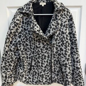 Umgee Black and Gray Leopard Print Teddy Jacket